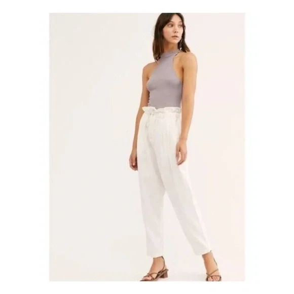 Free‎ People Margate White Pleated Paper Bag high Waist Trouser Pants white - Picture 2 of 12